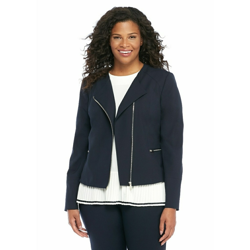 🆕 THE LIMITED Zip-Front Plus Size Navy Blue Moto Jacket 18W
